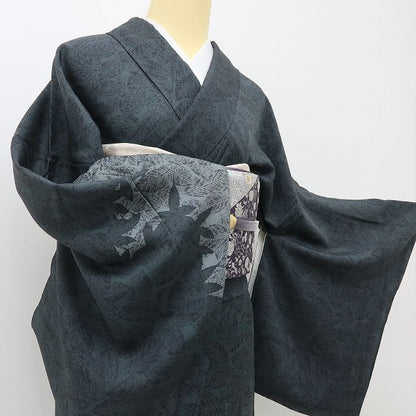 六花-RIKKA- 美品 正絹 作家物落款 トール・ワイドサイズ 光立つ、錆鉄御納戸色の木蔭に魅せられて。 訪問着 着物 A6217