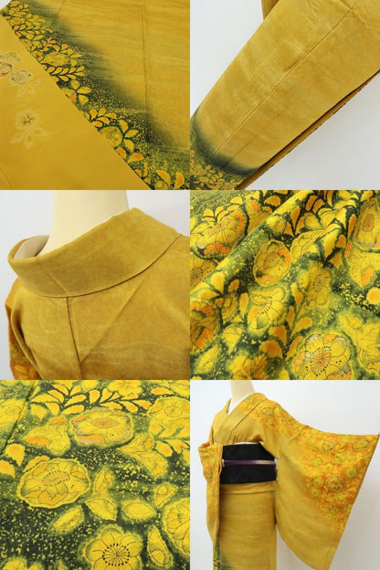 六花-RIKKA- 美品 正絹 翠山工房 桐屋の辻が花 黄色で花開く、辻ヶ花！ 訪問着 着物 A6218