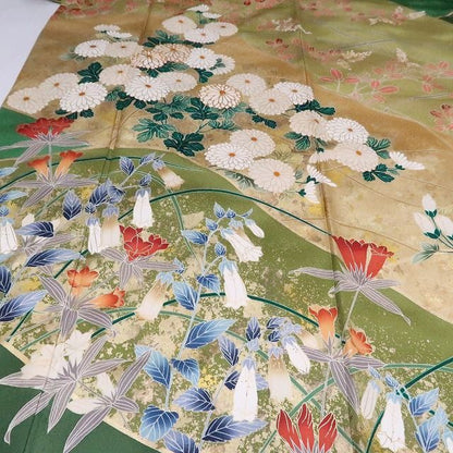 【中古】まめ藤 ｍ1919 正絹 金駒刺繍 菊 梅 トールサイズ 成人式 手縫い仕立て 振袖単品