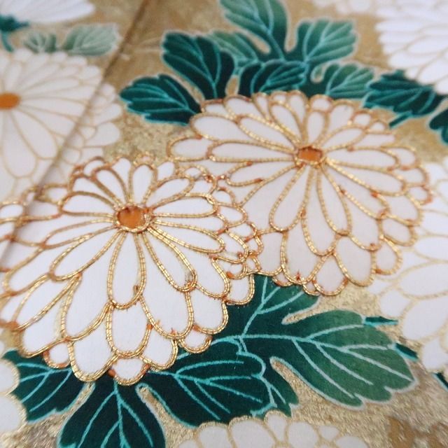 【中古】まめ藤 ｍ1919 正絹 金駒刺繍 菊 梅 トールサイズ 成人式 手縫い仕立て 振袖単品