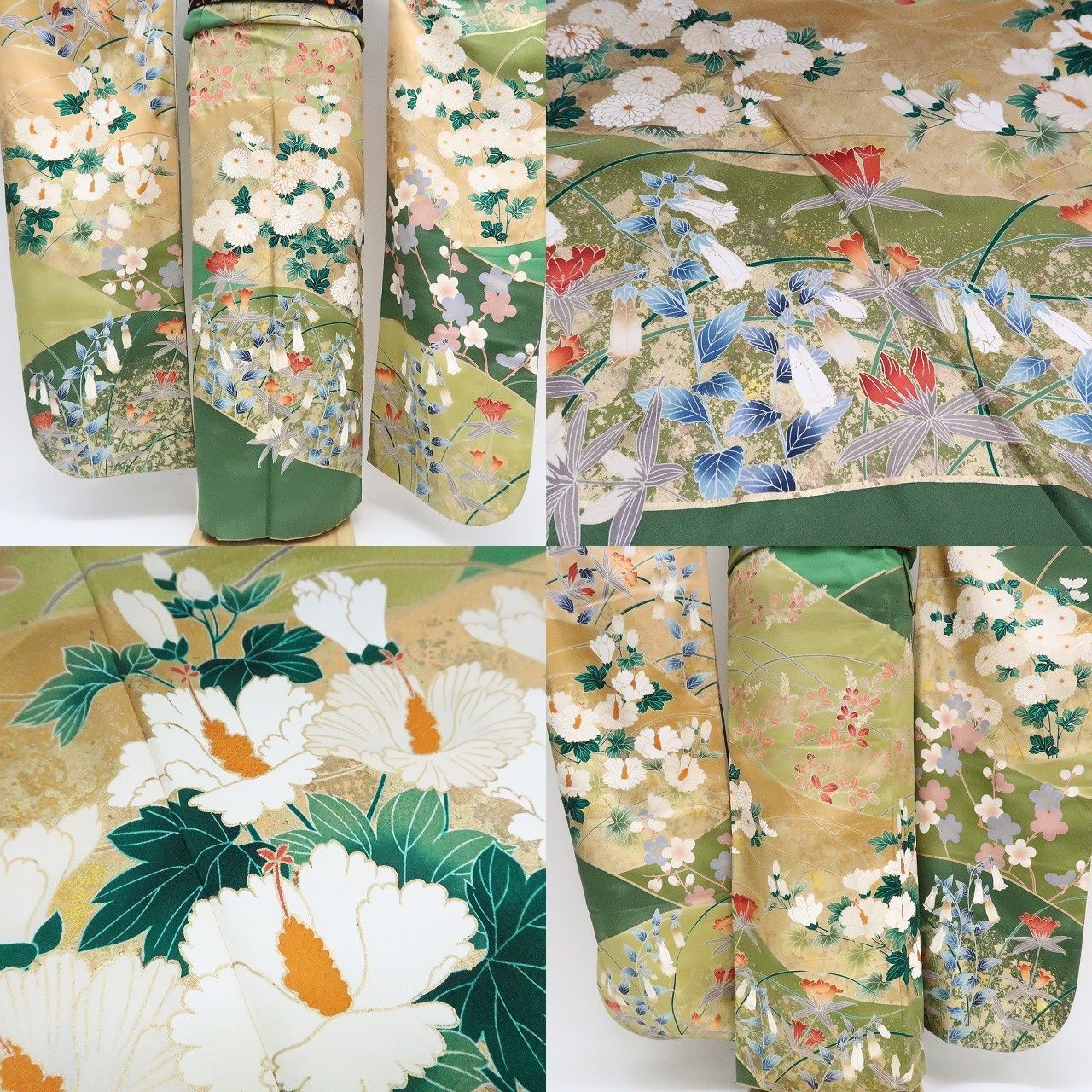 【中古】まめ藤 ｍ1919 正絹 金駒刺繍 菊 梅 トールサイズ 成人式 手縫い仕立て 振袖単品