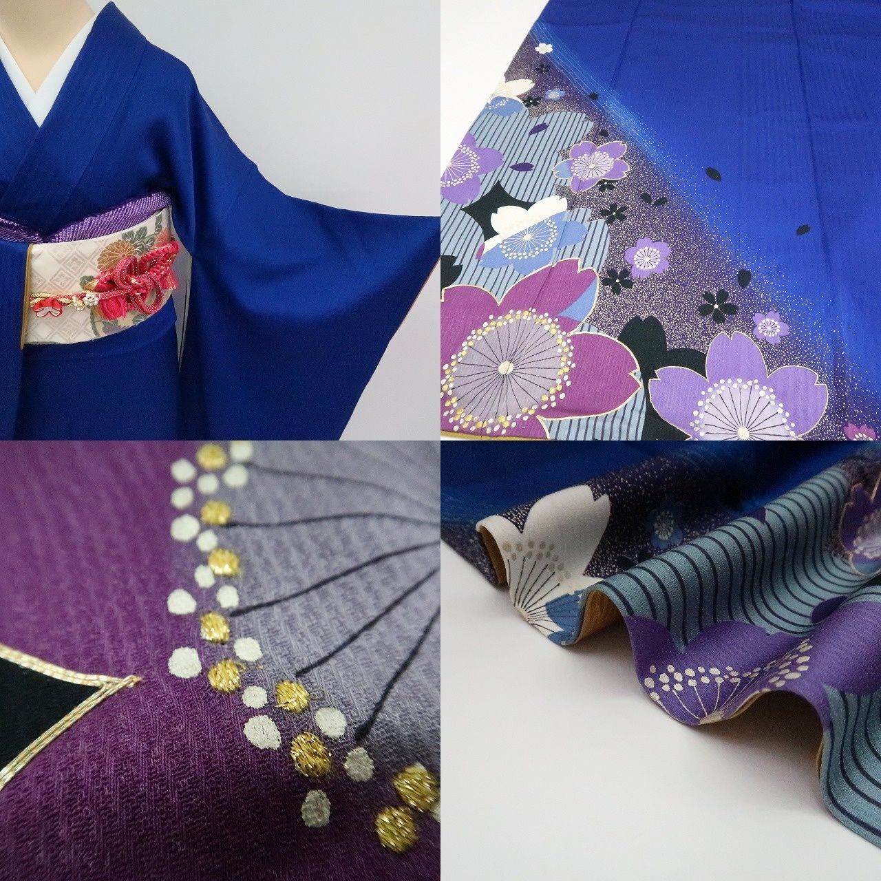 【中古】まめ藤 ｍ1930 美品 正絹 金駒刺繍 桜 トールサイズ 成人式 手縫い仕立て 振袖単品