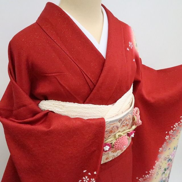 まめ藤 ｍ1974＊美品 正絹 金通し 辻が花 桜 トールサイズ 振袖・襦袢2点セット