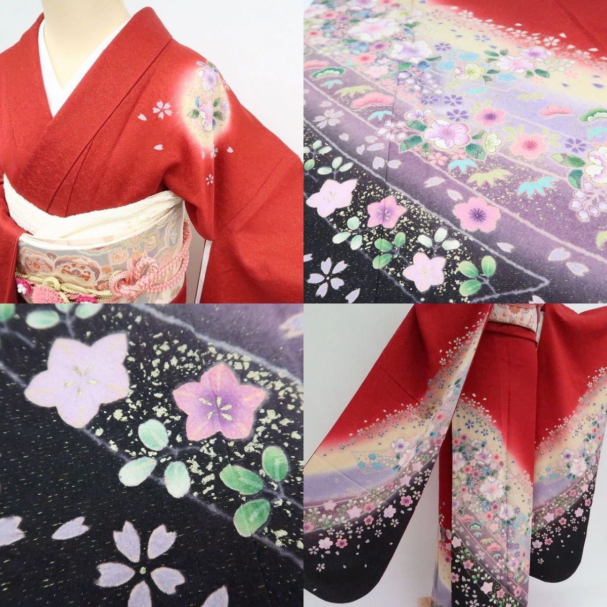 まめ藤 ｍ1974＊美品 正絹 金通し 辻が花 桜 トールサイズ 振袖・襦袢2点セット