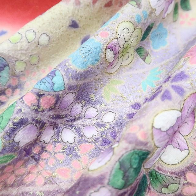 まめ藤 ｍ1974＊美品 正絹 金通し 辻が花 桜 トールサイズ 振袖・襦袢2点セット