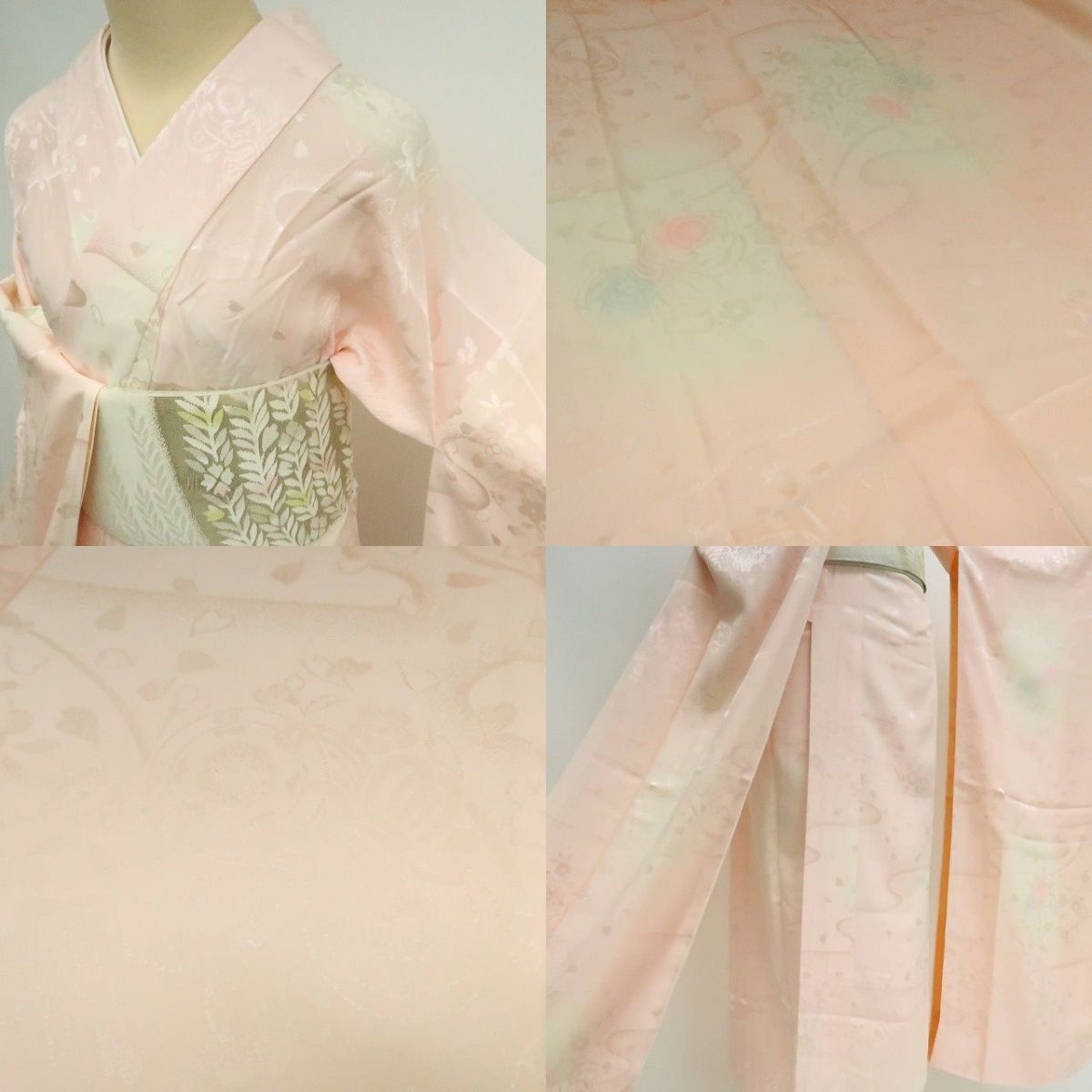 まめ藤 ｍ1974＊美品 正絹 金通し 辻が花 桜 トールサイズ 振袖・襦袢2点セット