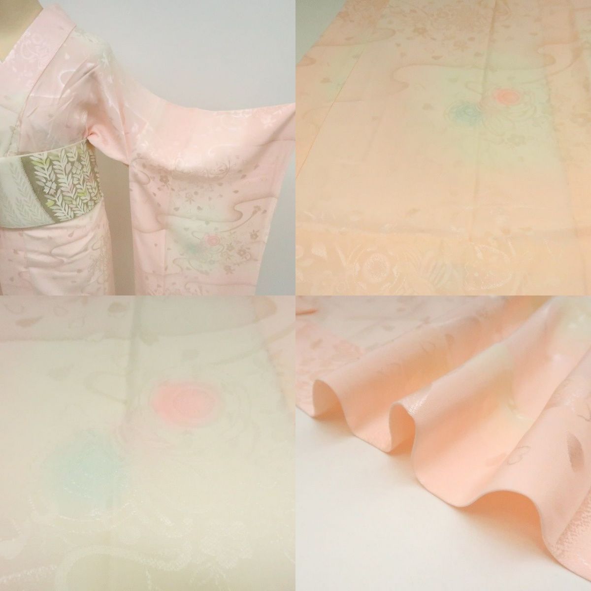 まめ藤 ｍ1974＊美品 正絹 金通し 辻が花 桜 トールサイズ 振袖・襦袢2点セット
