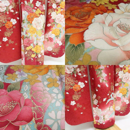 まめ藤 ｍ2029＊美品 正絹 刺繍 トールサイズ 薔薇 芍薬 桜 振袖・襦袢2点セット