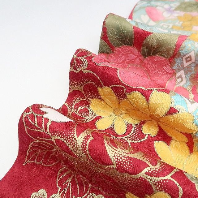 まめ藤 ｍ2029＊美品 正絹 刺繍 トールサイズ 薔薇 芍薬 桜 振袖・襦袢2点セット