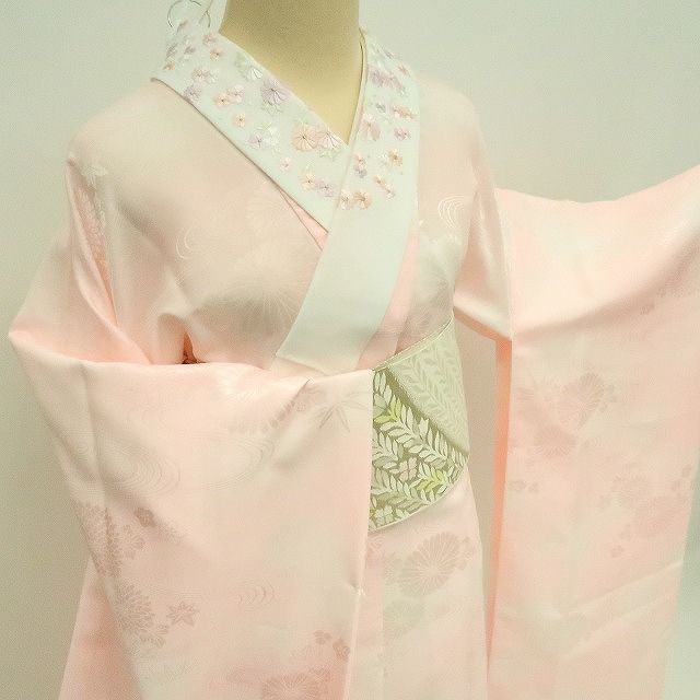 まめ藤 ｍ2029＊美品 正絹 刺繍 トールサイズ 薔薇 芍薬 桜 振袖・襦袢2点セット