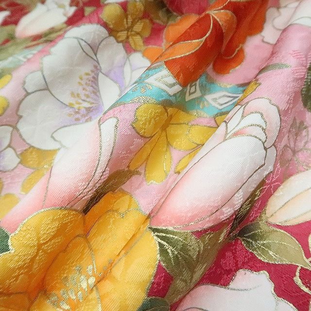 まめ藤 ｍ2029＊美品 正絹 刺繍 トールサイズ 薔薇 芍薬 桜 振袖・襦袢2点セット