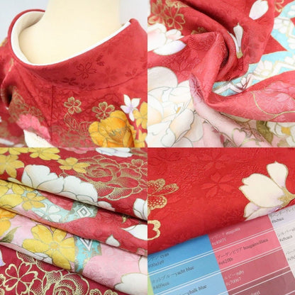 まめ藤 ｍ2029＊美品 正絹 刺繍 トールサイズ 薔薇 芍薬 桜 振袖・襦袢2点セット