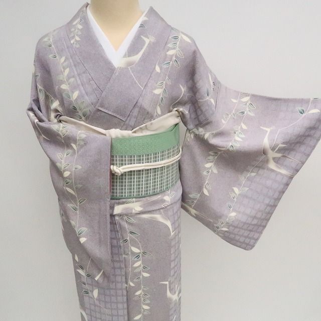 まめ藤 ｍ2101＊美品 正絹 孔雀 手縫い仕立て 小紋