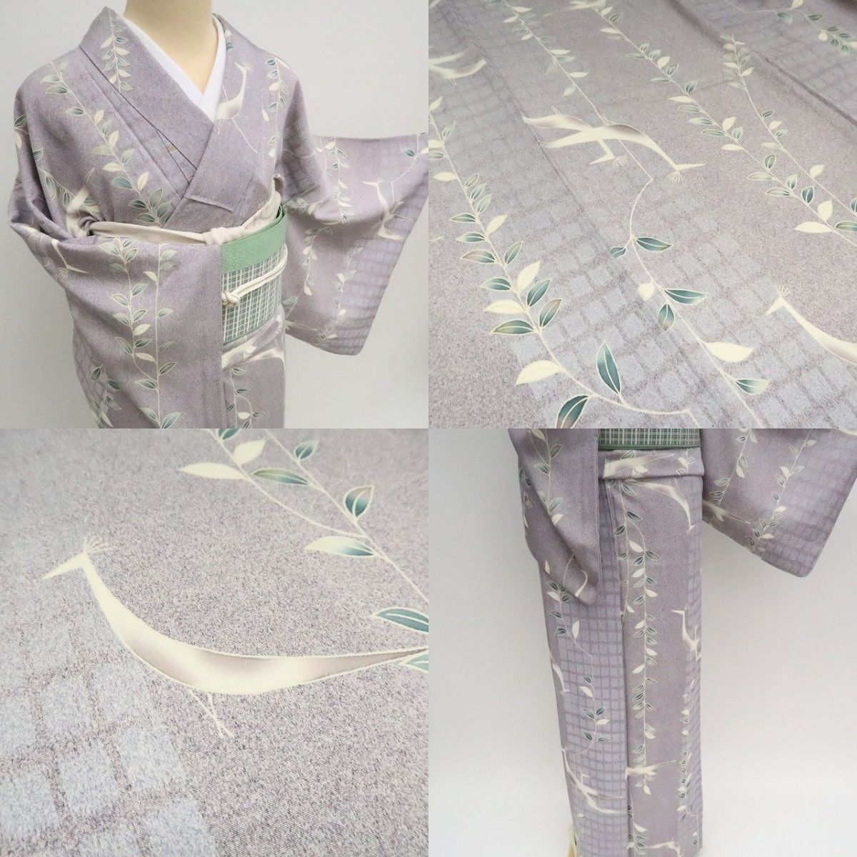 まめ藤 ｍ2101＊美品 正絹 孔雀 手縫い仕立て 小紋