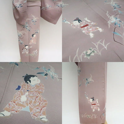 まめ藤 ｍ2120＊正絹 作家物落款 童子 手縫い仕立て 訪問着