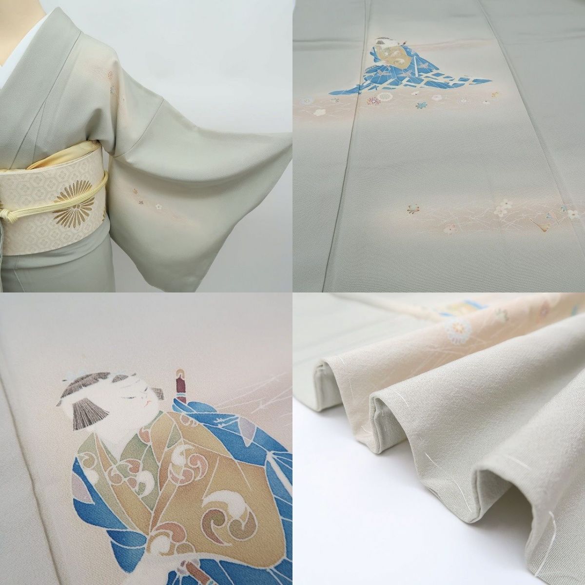 まめ藤 ｍ2144＊正絹 作家物落款 童子 手縫い仕立て 訪問着