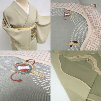 まめ藤 ｍ2177＊正絹 縫い一つ紋 金駒刺  玩具 手縫い仕立て 訪問着