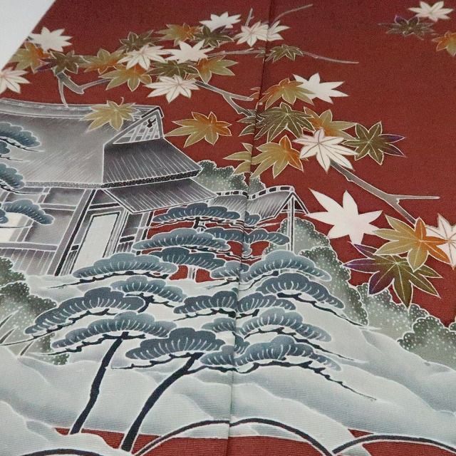 まめ藤 ｍ2187＊正絹 作家物落款 洒落紋 紅葉 松 手縫い仕立て 訪問着