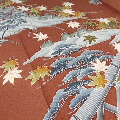 まめ藤 ｍ2187＊正絹 作家物落款 洒落紋 紅葉 松 手縫い仕立て 訪問着