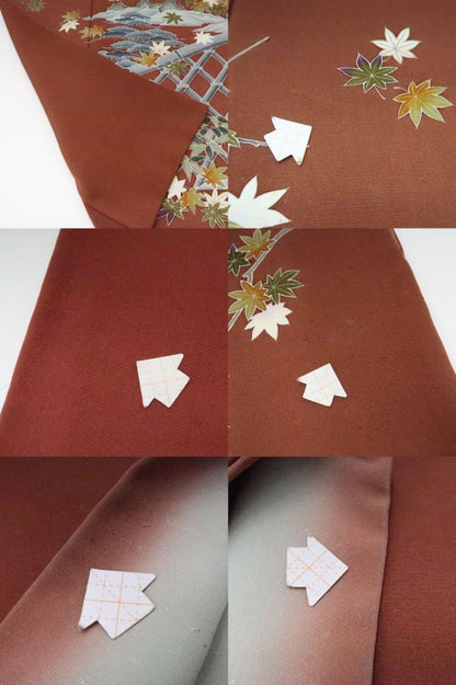 まめ藤 ｍ2187＊正絹 作家物落款 洒落紋 紅葉 松 手縫い仕立て 訪問着
