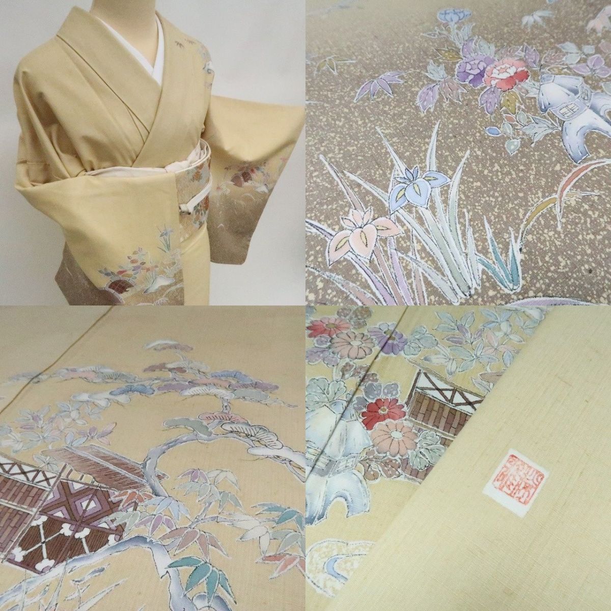 まめ藤 ｍ2209＊美品 正絹 作家物落款 松竹梅 手縫い仕立て 紬訪問着