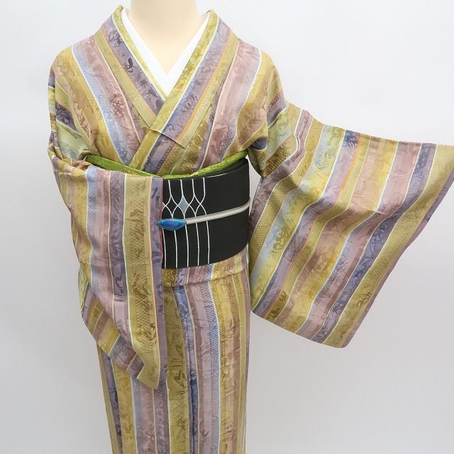 まめ藤 ｍ2311＊美品 正絹 縦縞 手縫い仕立て 小紋