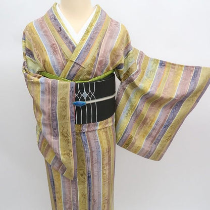 まめ藤 ｍ2311＊美品 正絹 縦縞 手縫い仕立て 小紋
