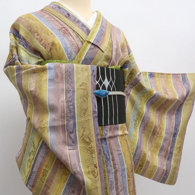 まめ藤 ｍ2311＊美品 正絹 縦縞 手縫い仕立て 小紋