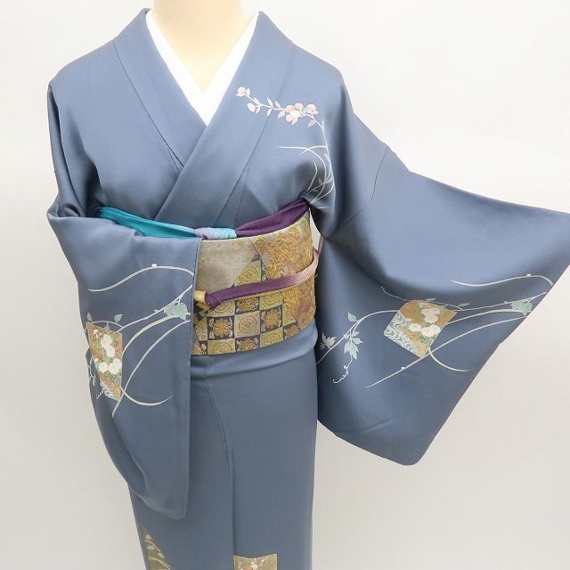 まめ藤 ｍ2338＊正絹 玉翠落款 やまと誂製 金駒刺  菊 梅 手縫い仕立て 訪問着
