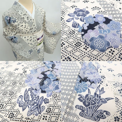 まめ藤 ｍ2352＊正絹 菖蒲 椿 菊 桜 手縫い仕立て 小紋