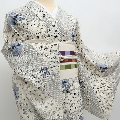 まめ藤 ｍ2352＊正絹 菖蒲 椿 菊 桜 手縫い仕立て 小紋