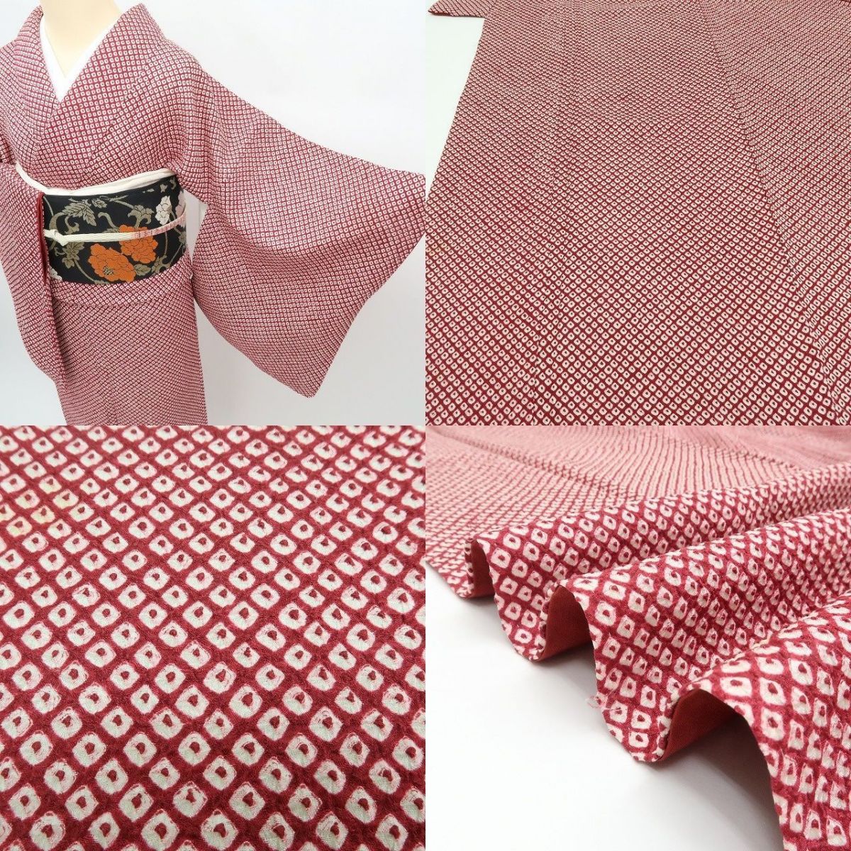 まめ藤 ｍ2357＊美品 正絹 恵り善 総絞り 笹べり付き 手縫い仕立て 小紋