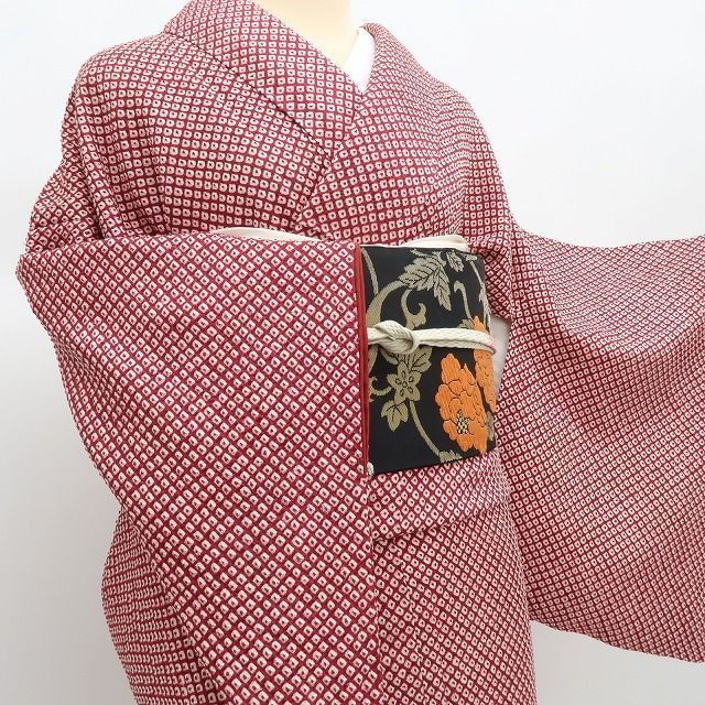 まめ藤 ｍ2357＊美品 正絹 恵り善 総絞り 笹べり付き 手縫い仕立て 小紋