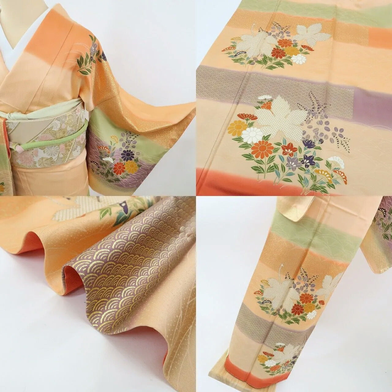 【中古】まめ藤 m387 美品 正絹 染一つ紋 紅葉 菊 手縫い仕立て 訪問着