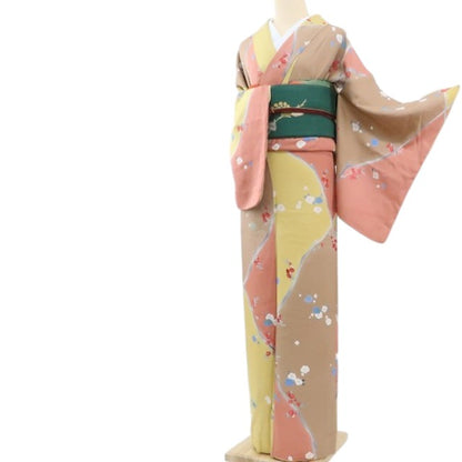 【中古】まめ藤 ｍ470 正絹 梅 手縫い仕立て 小紋
