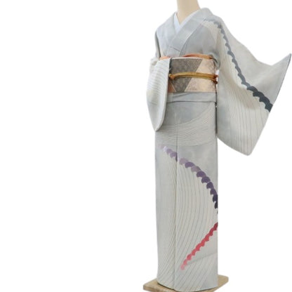 【中古】まめ藤 ｍ518 正絹 銀駒刺繍 手縫い仕立て 訪問着
