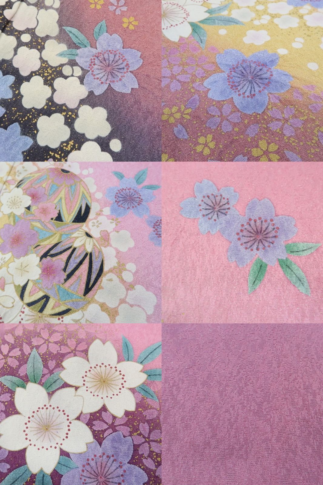 【中古】まめ藤 ｍ582 美品 トール・ワイドサイズ 銀通し 笹べり付き 絞り 桜 毬 手縫い仕立て 振袖単品