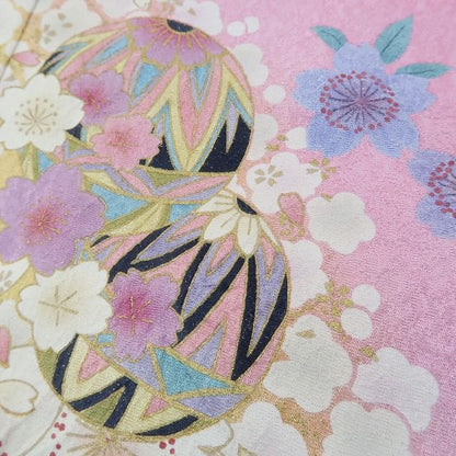 【中古】まめ藤 ｍ582 美品 トール・ワイドサイズ 銀通し 笹べり付き 絞り 桜 毬 手縫い仕立て 振袖単品