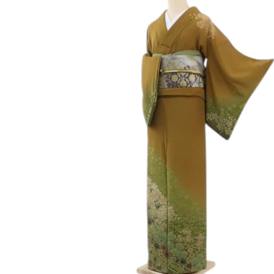 【中古】まめ藤 ｍ594 美品 正絹 作家物落款 染一つ紋 絞り 手縫い仕立て 訪問着