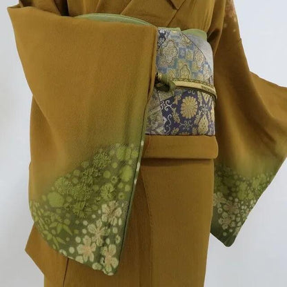 【中古】まめ藤 ｍ594 美品 正絹 作家物落款 染一つ紋 絞り 手縫い仕立て 訪問着