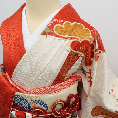 【中古】まめ藤 ｍ615 美品 金駒刺繍 トールサイズ 松竹梅 成人式 手縫い仕立て 振袖単品