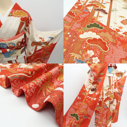 【中古】まめ藤 ｍ615 美品 金駒刺繍 トールサイズ 松竹梅 成人式 手縫い仕立て 振袖単品