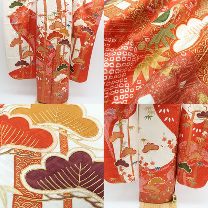 【中古】まめ藤 ｍ615 美品 金駒刺繍 トールサイズ 松竹梅 成人式 手縫い仕立て 振袖単品