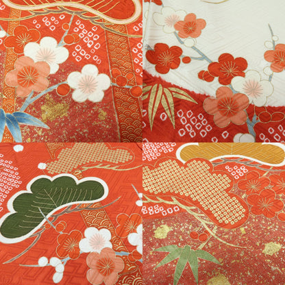 【中古】まめ藤 ｍ615 美品 金駒刺繍 トールサイズ 松竹梅 成人式 手縫い仕立て 振袖単品