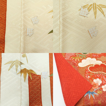 【中古】まめ藤 ｍ615 美品 金駒刺繍 トールサイズ 松竹梅 成人式 手縫い仕立て 振袖単品
