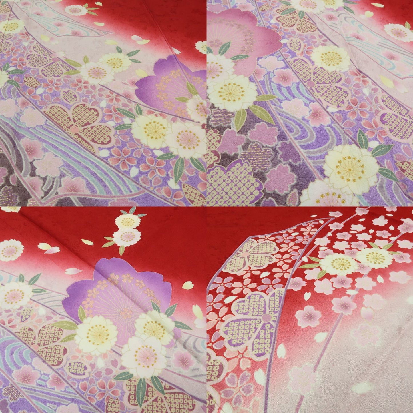 【中古】まめ藤 ｍ617 美品 正絹 桜 着物 成人式 手縫い仕立て 振袖単品
