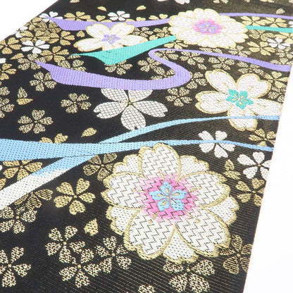 【中古】まめ藤 ｍ620 美品 正絹 桜 成人式 振袖用 袋帯