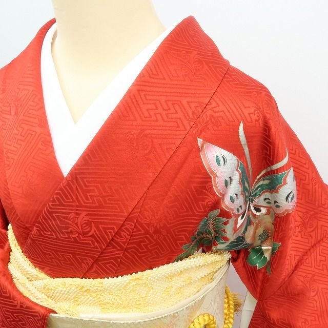 【中古】まめ藤 ｍ621 蝶 御所車 牡丹 絞り トールサイズ 成人式 手縫い仕立て 振袖単品