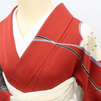 【中古】まめ藤 ｍ622 正絹 梅 毬 トールサイズ 着物 成人式 手縫い仕立て 振袖単品