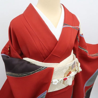【中古】まめ藤 ｍ622 正絹 梅 毬 トールサイズ 着物 成人式 手縫い仕立て 振袖単品